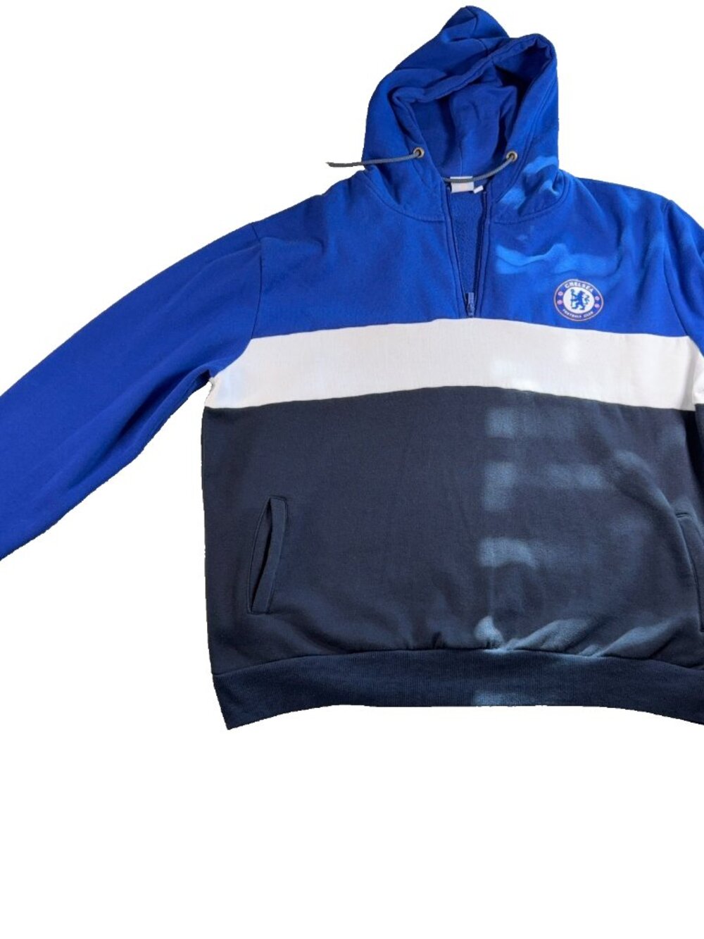 Chelsea FC Hoodie Mens 3XL Blue White Navy 1/4 Zip Official Soccer Pullover